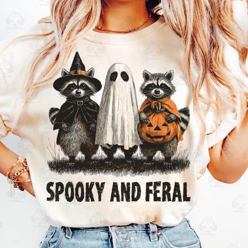 Retro Spooky Feral Raccoon Halloween Raccoon Creepy Cute Raccoon Ghost Feral Girl Shirt T-Shirts, Hoodie, Sweatshirt - T-Shirt, Sweatshirt, Hoodie