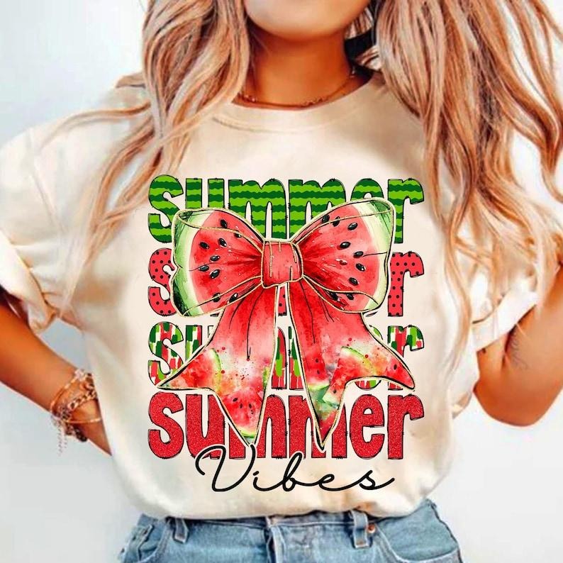 Retro Summer Watermelon Coquette Bow Hello Summer Girly Mama T Shirtstyle{N002}3 T-Shirts, Hoodie, Sweatshirt - T-Shirt, Sweatshirt, Hoodie