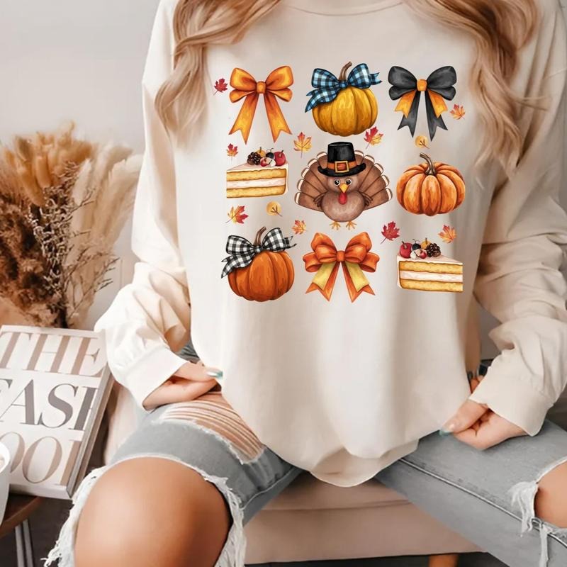 Retro Thanksgiving Shirt Fall Coquette Pumpkin Bow Girly Autumn Sublimation Turkey Shirt T-Shirts, Hoodie, Sweatshirt - T-Shirt, Sweatshirt, Hoodie