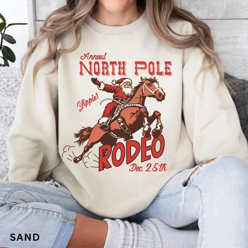 Retro Western North Pole Rodeo Western Shirt Cute Country Shirt Cowboy Santa Soft Cotton Shirt Him Her T-Shirts, Hoodie, Sweatshirt - T-Shirt, Sweatshirt, Hoodie