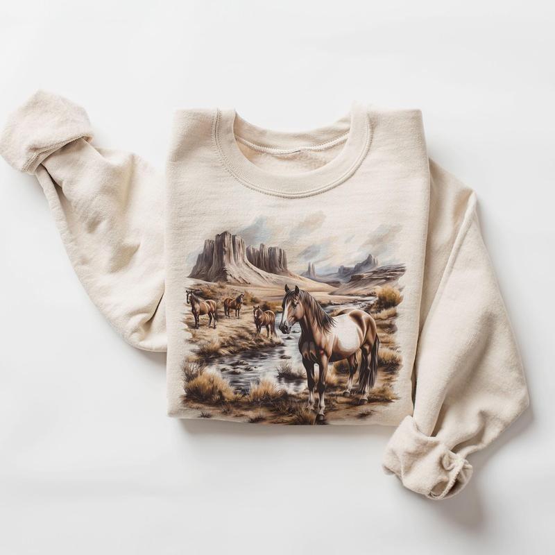 Retro Wild Horses Desert Canyon Fall Scene 90'S Vintage Horse Lover Boho T-Shirts, Hoodie, Sweatshirt - T-Shirt, Sweatshirt, Hoodie
