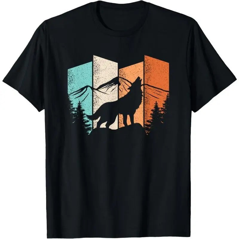 Retro Wolf Landscape Mountain Trees Wolf Lover T-Shirts, Hoodie, Sweatshirt - T-Shirt, Sweatshirt, Hoodie