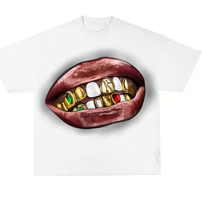 Retro Y2K Cotton Bold Golden Teeth Short Sleeve Streetwear Casual Crew Neck Menswear Womenswear Top T-Shirts, Hoodie, Sweatshirt - T-Shirt, Sweatshirt, Hoodie