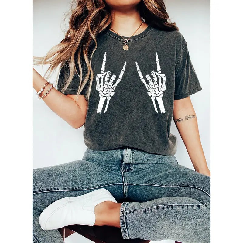 Rock Skeleton Hands Shirt Short Sleeve Halloween Shirt Skeleton Shirt Skeleton Hands Shirt Skull Latarshia Grant T-Shirts, Hoodie, Sweatshirt - T-Shirt, Sweatshirt, Hoodie