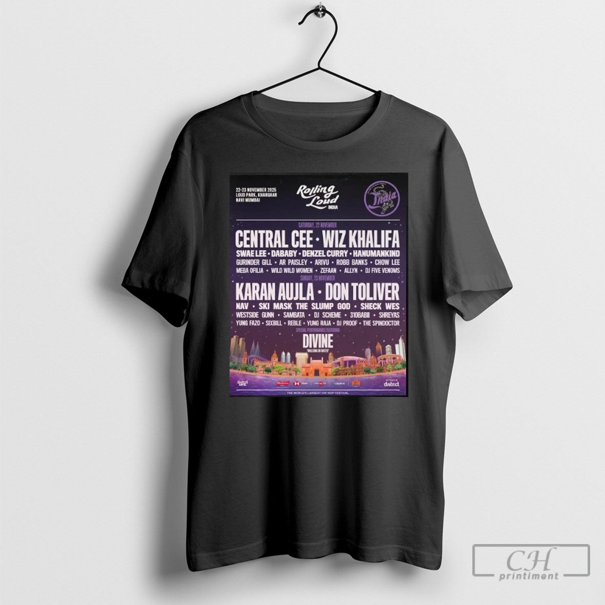 Rolling Loud India 2025 Navi Mumbai Full Lineup At Loud Park Kharghar On 22 And Unisex T-shirt, Sweatshirt, Hoodie, Long Sleeve Tee - T-Shirt, Sweatshirt, Hoodie