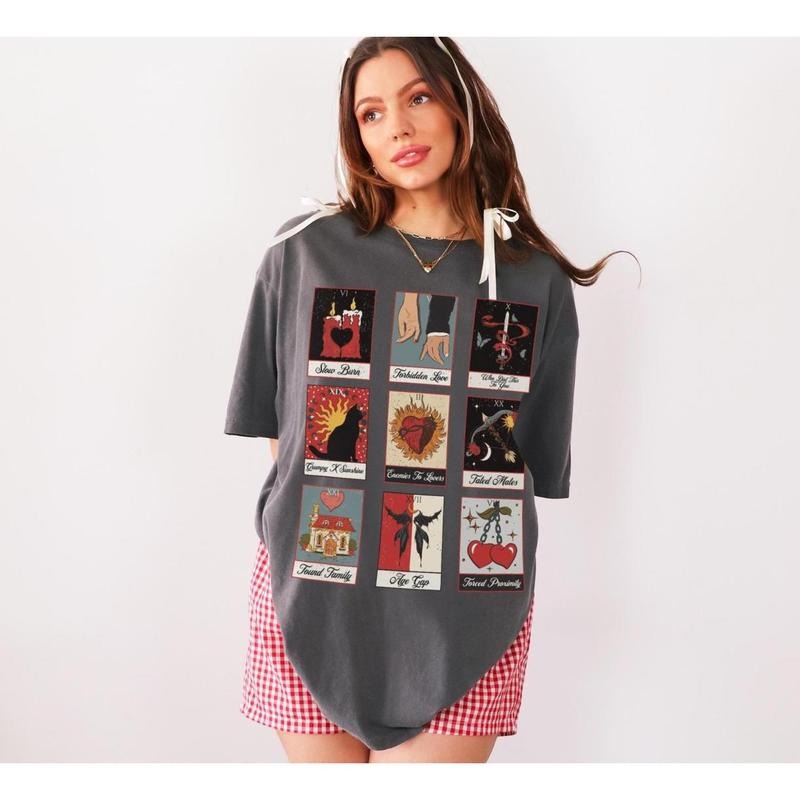Romance Tropes Tarot Card Shirt Romance Reader Slow Burn Enemies Lovers Morally Grey Villain Dark Romance Booklover Full Casual Cotton T-Shirts, Hoodie, Sweatshirt - T-Shirt, Sweatshirt, Hoodie