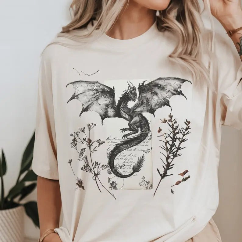 Romantasy Reader Dragon Pressed Wildflowers Dragons Shirt Retro Booktok T-Shirts, Hoodie, Sweatshirt - T-Shirt, Sweatshirt, Hoodie