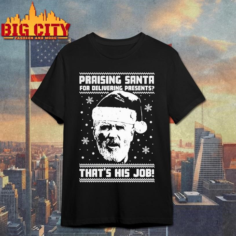 Roy Keane Praising Santa for delivering presents thats his job ugly Christmas portrait shirt - T-Shirt, Sweatshirt, Hoodie