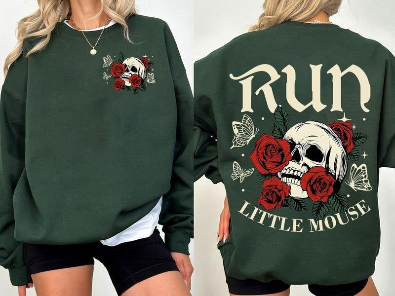 Run Little Mouse Haunting Adeline Zade Meadows Roses Skull Shirt Dark Romance Soft Comfort Long Sleeves Fabric T-Shirts, Hoodie, Sweatshirt - T-Shirt, Sweatshirt, Hoodie