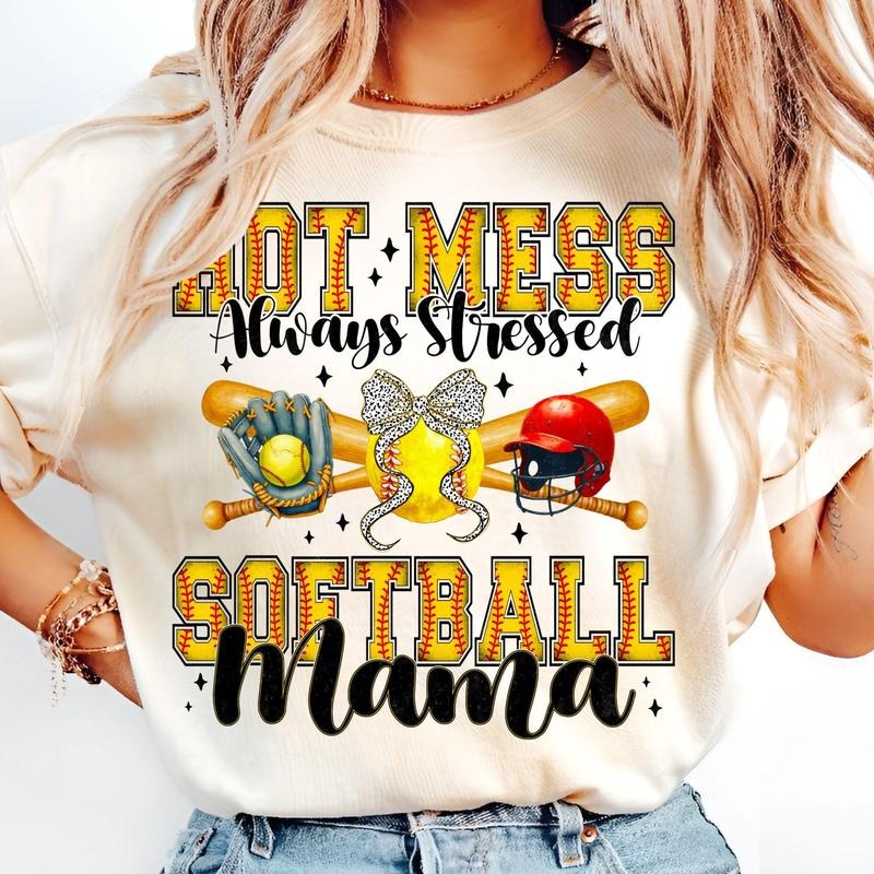 [Sale 45% Off] Hot Mess Always Stressed Softball Mama Game Day Sports Softball Mom Bow Funny Ballpark Cheer Art T-Shirts, Hoodie, Sweatshirt - T-Shirt, Sweatshirt, Hoodie
