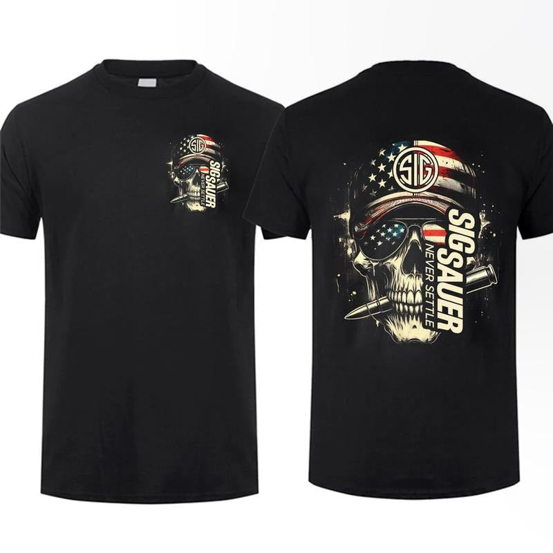[Sale Up 60%] Sig Sauer American Skull Flag 2 Sided Short Sleeve Casual 100% Cotton Top Menswear Tactical Gear Gun Lover T-Shirts, Hoodie, Sweatshirt - T-Shirt, Sweatshirt, Hoodie