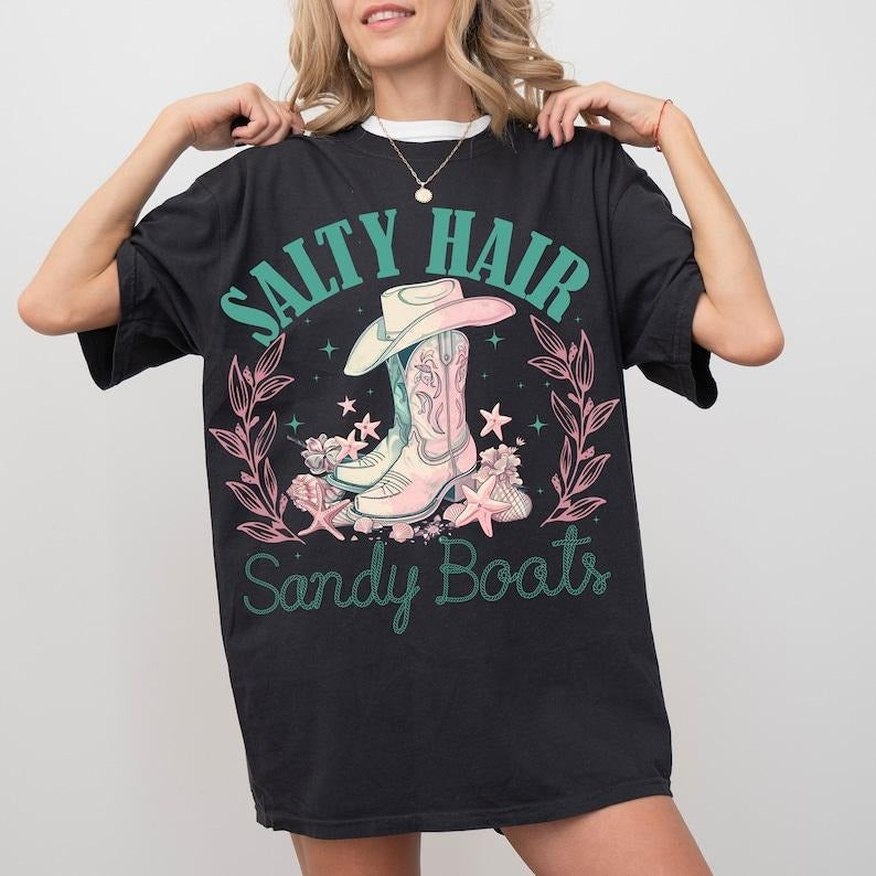 Salt Hair Sandy Boots Summer Shirt Western Summer Shirt Cowgirl Shirt Western Shirt Retro Summer Shirt Summer Shirt Summer Sublimation T-Shirts, Hoodie, Sweatshirt - T-Shirt, Sweatshirt, Hoodie