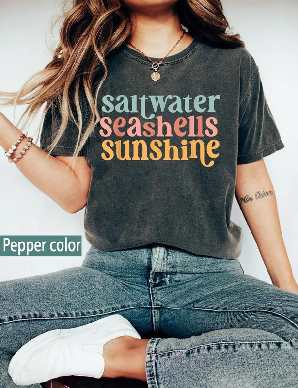 Saltwater Seashells Sunshine Shirt Summer Beach Shirt Saltwater Seashells Sunshine Shirt Summer Trip Shirt Vacation Matching T-Shirts, Hoodie, Sweatshirt - T-Shirt, Sweatshirt, Hoodie