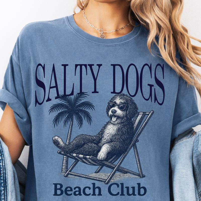 Salty Dogs Beach Club Bernedoodle Shirt ~ Relaxed Fit Printed USA Womenswear Casual Comfort Cotton Top Athletic Boho Chic T-Shirts, Hoodie, Sweatshirt - T-Shirt, Sweatshirt, Hoodie