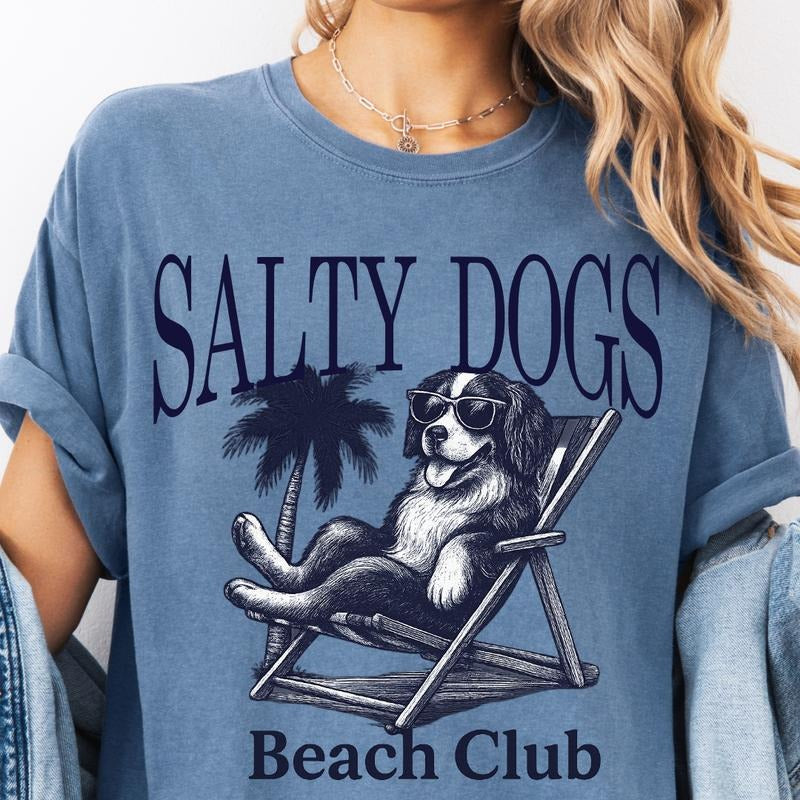 Salty Dogs Beach Club Bernese Shirt ~ Relaxed Fit Printed USA Womenswear Casual Comfort Cotton Top Athletic Boho Chic T-Shirts, Hoodie, Sweatshirt - T-Shirt, Sweatshirt, Hoodie