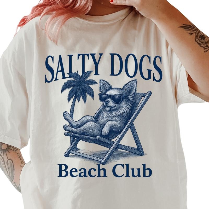 Salty Dogs Beach Club Long Haired Chihuahua Shirt ~ Relaxed Fit Printed USA Womenswear Casual Comfort Cotton Top Athletic Boho Chic T-Shirts, Hoodie, Sweatshirt - T-Shirt, Sweatshirt, Hoodie