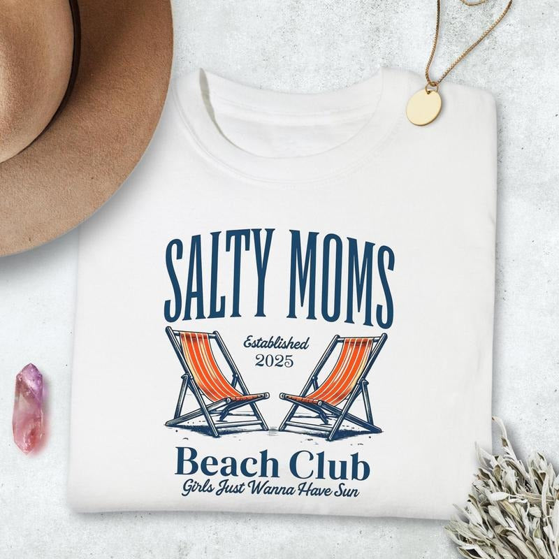 Salty Moms Beach Club Shirt Summer Beach Shirt Retro Beach Girl Funny Sarcastic T-Shirts, Hoodie, Sweatshirt - T-Shirt, Sweatshirt, Hoodie
