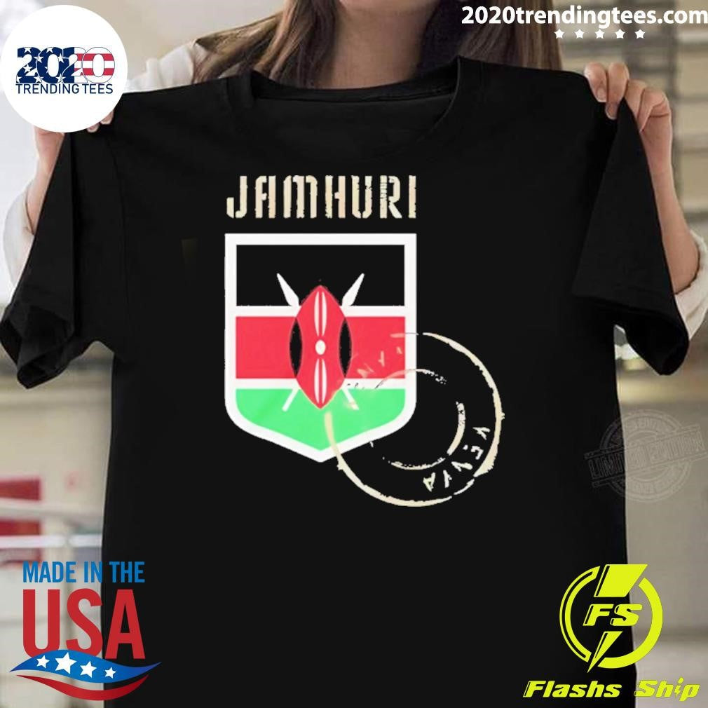 Samuel L. Jackson Wearing Jamhuri Kenya Flag Shirt Unisex T-shirt, Sweatshirt, Hoodie, Long Sleeve Tee - T-Shirt, Sweatshirt, Hoodie