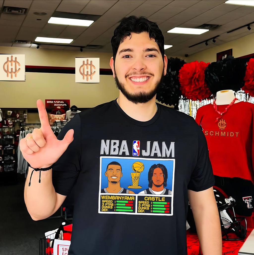 San Antonio Spurs NBA Jam Wembanyama and Castle graphic shirt Unisex T-shirt, Sweatshirt, Hoodie, Long Sleeve Tee - T-Shirt, Sweatshirt, Hoodie