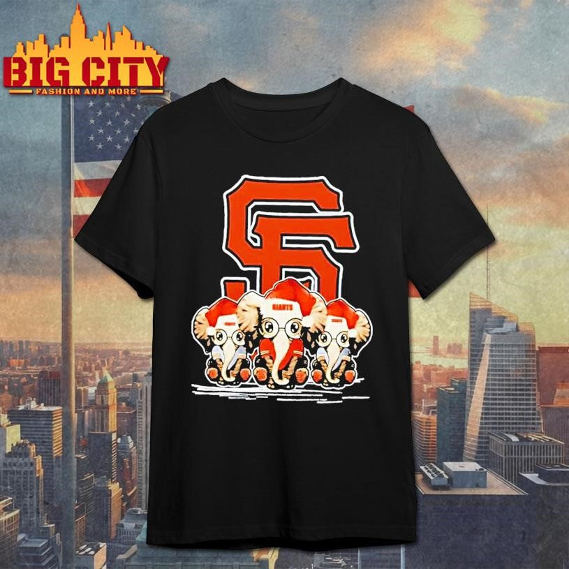 San Francisco Giants X Elephants Santa Hat Merry Christmas Shirt Unisex T-shirt, Sweatshirt, Hoodie, Long Sleeve Tee - T-Shirt, Sweatshirt, Hoodie