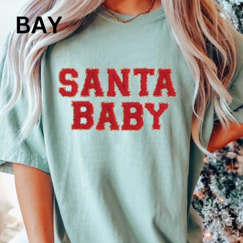 Santa Baby Faux Sparkling Shirt Shirt Festive Printed Cotton Comfortable Casual Top T-Shirts, Hoodie, Sweatshirt - T-Shirt, Sweatshirt, Hoodie