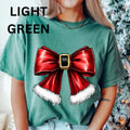 Santa Bow Shirt Bow Shirt Santa Shirt (COMFORT COLORS CASUAL SHIRT SHIRT) Cotton Fabric Womenswear Top Printed T-Shirts, Hoodie, Sweatshirt - T-Shirt, Sweatshirt, Hoodie