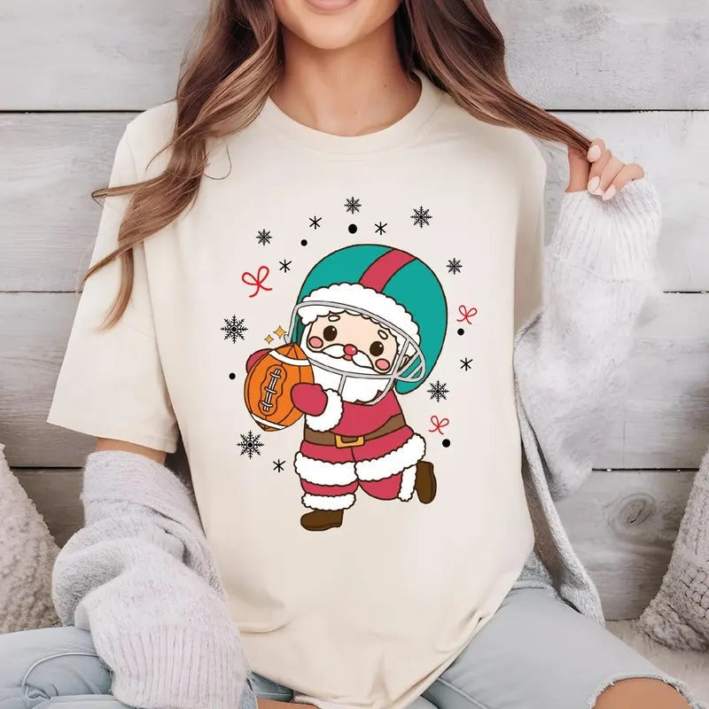 Santa Football Comfort Colors Football Shirt Funny Santa Claus Sports T-Shirts, Hoodie, Sweatshirt - T-Shirt, Sweatshirt, Hoodie