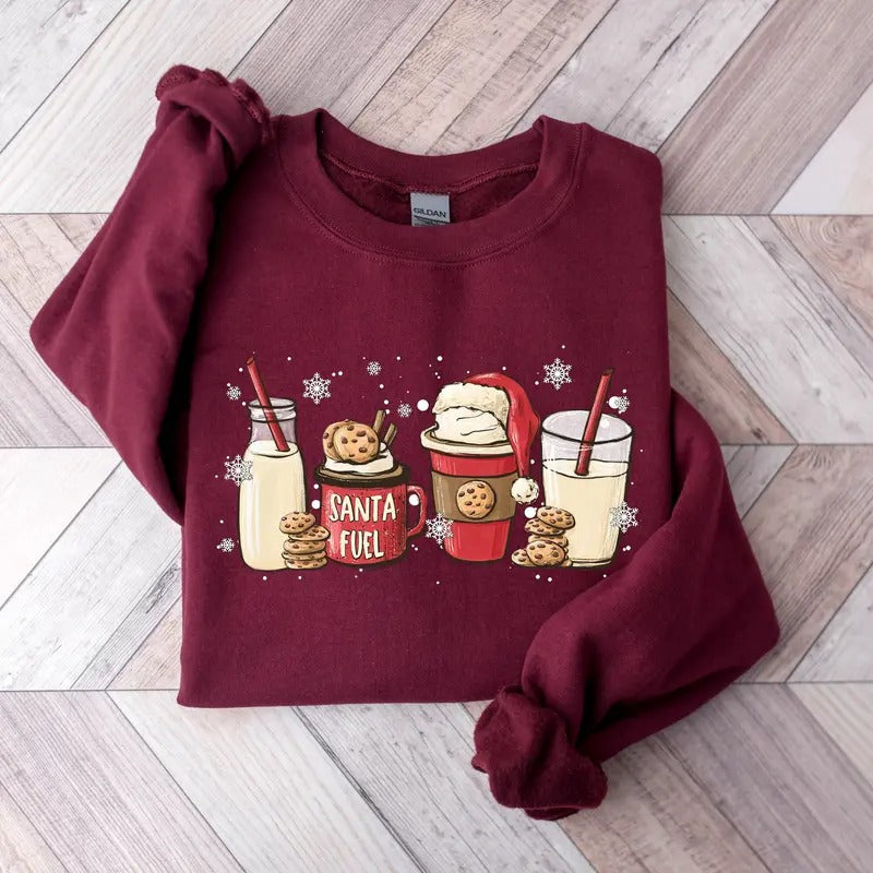 Santa Fuel Milk Cookies Latte Shirt Shirts Funny Family Xmas Shirts Cotton T-Shirts, Hoodie, Sweatshirt - T-Shirt, Sweatshirt, Hoodie