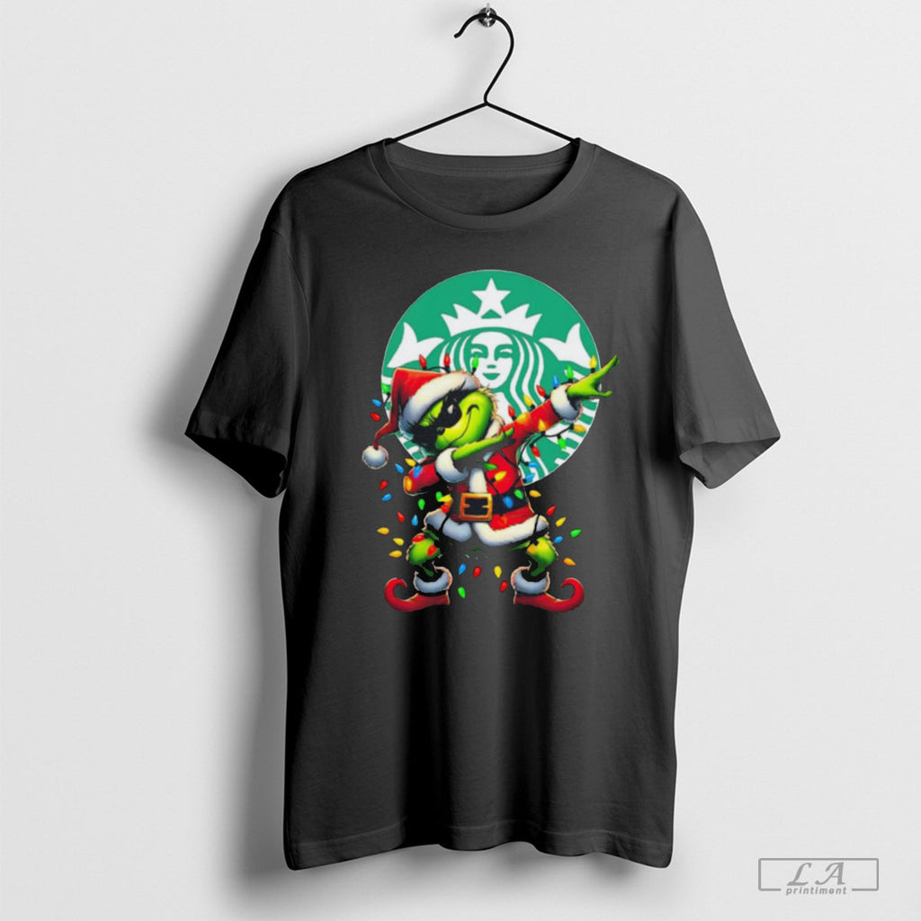Santa Grinch Dabbing Starbucks Merry Christmas Light Unisex T-shirt, Sweatshirt, Hoodie, Long Sleeve Tee - T-Shirt, Sweatshirt, Hoodie