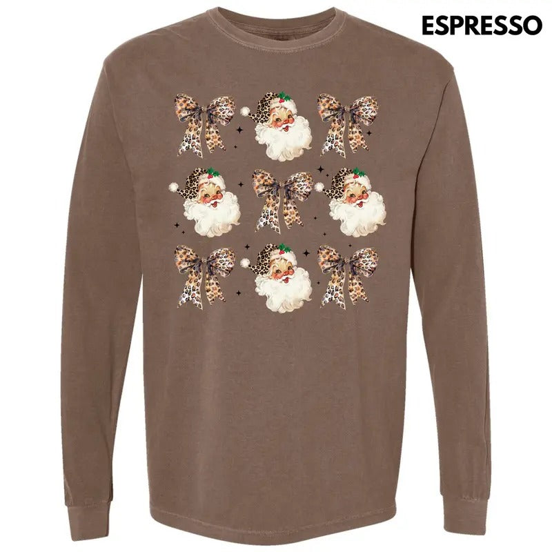 Santa Leopard Coquette Collage Long Sleeve Comfort Colors 'NLB' T-Shirts, Hoodie, Sweatshirt - T-Shirt, Sweatshirt, Hoodie