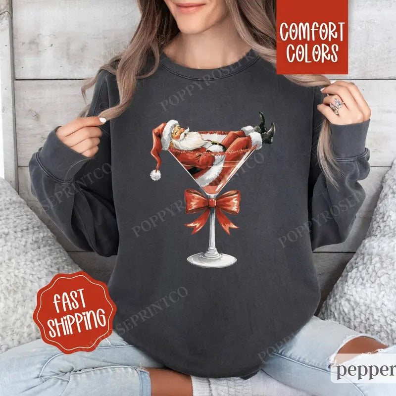 Santa Martini Comfort Colors Coquette Xmas T-Shirts, Hoodie, Sweatshirt - T-Shirt, Sweatshirt, Hoodie
