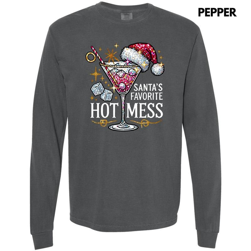 Santa'S Favorite Hot Mess Long Sleeve Comfort Colors 'NLB' T-Shirts, Hoodie, Sweatshirt - T-Shirt, Sweatshirt, Hoodie