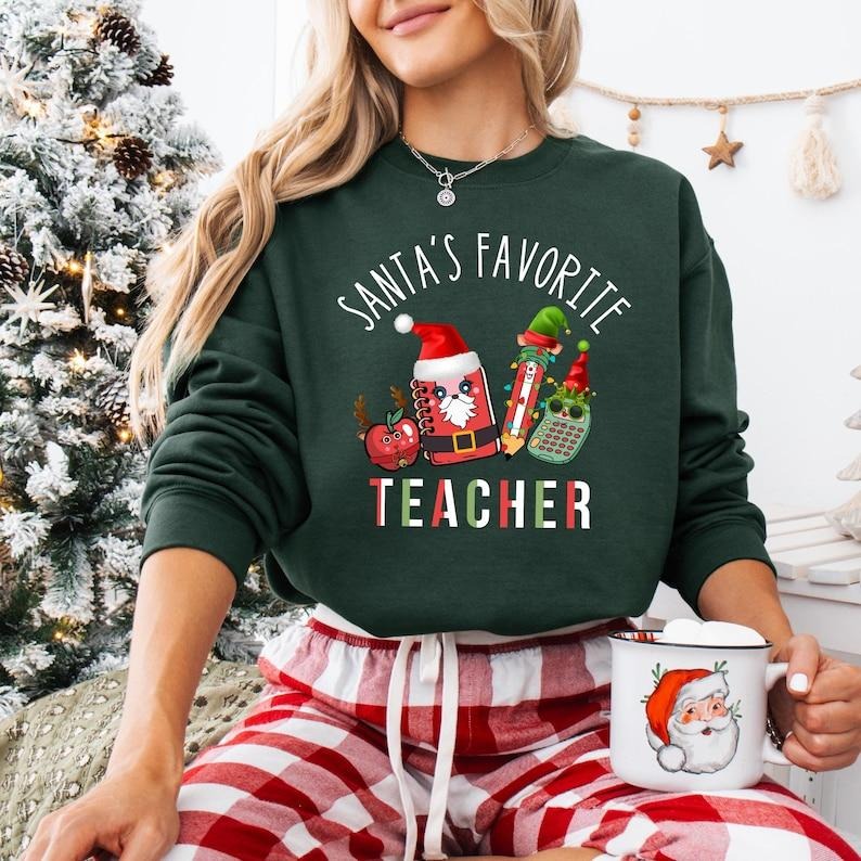 Santa'S Favorite Teacher Very Merry Teacher Holly Jolly Teacher Teacher Life Teacher T-Shirts, Hoodie, Sweatshirt - T-Shirt, Sweatshirt, Hoodie