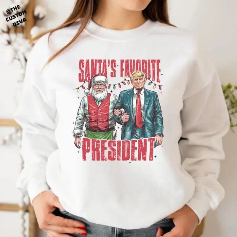 Santas Favorite President Funny Humorous Trump President Republican . Cotton Printed T-Shirts, Hoodie, Sweatshirt - T-Shirt, Sweatshirt, Hoodie