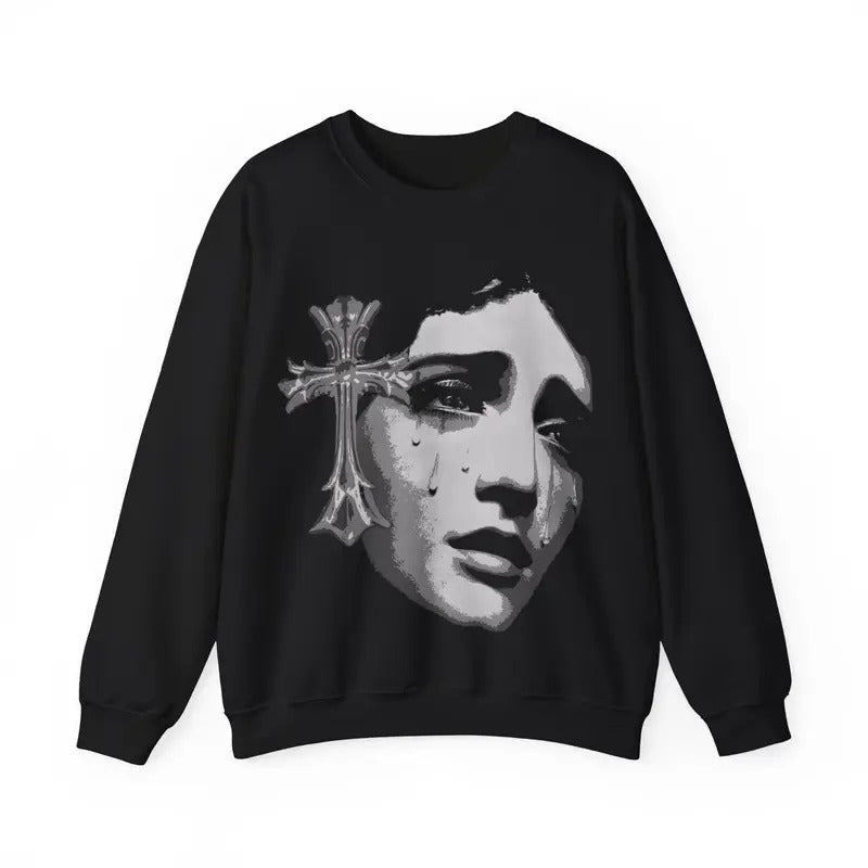 Save Me Cross Girl Heavy Blend Retro Vintage Comfy Streetwear Long Sleeve Christian Classic Cotton Fabric Menswear Tops T-Shirts, Hoodie, Sweatshirt - T-Shirt, Sweatshirt, Hoodie