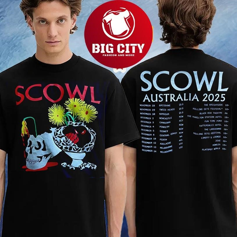 Scowl Australia 2025 Tour Schedule Two Sided Shirt Unisex T-shirt, Sweatshirt, Hoodie, Long Sleeve Tee - T-Shirt, Sweatshirt, Hoodie