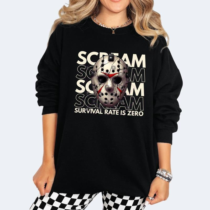 'Scream Survival Rate Is Zero' Long Sleeve Casual Poly Cotton Blend Top T-Shirts, Hoodie, Sweatshirt - T-Shirt, Sweatshirt, Hoodie