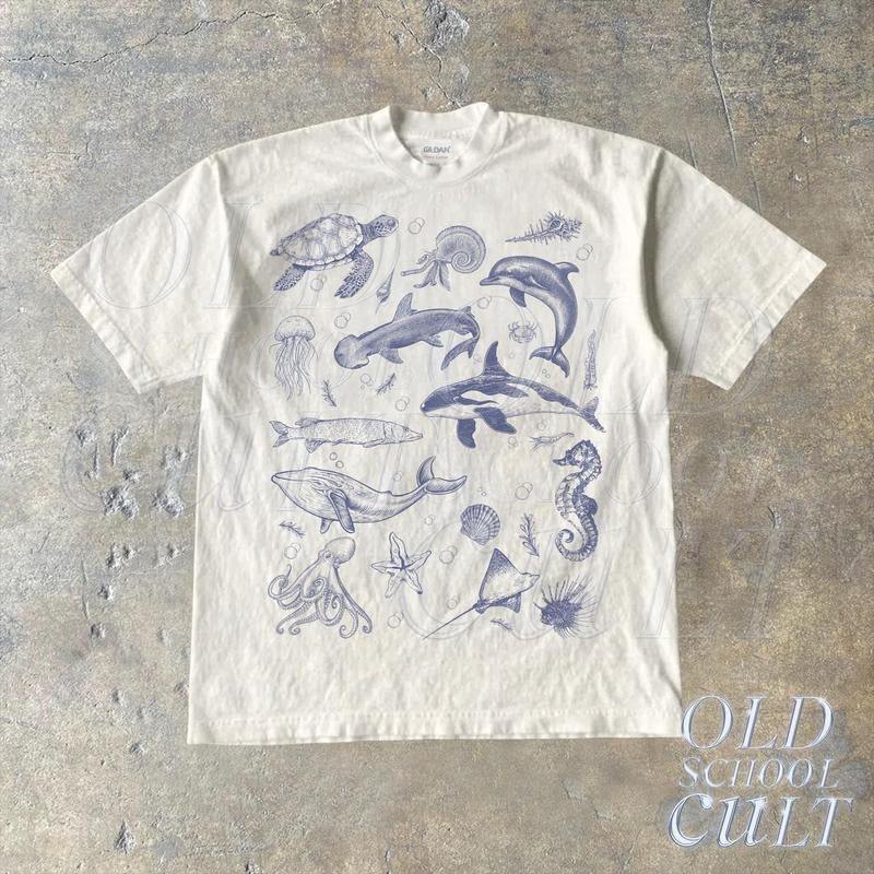 Sea Animal 90s Retro Ocean Nature Shirt Sealife Ocean Whale Orca Turtle Dolphin Shit Ocean T-Shirts, Hoodie, Sweatshirt - T-Shirt, Sweatshirt, Hoodie