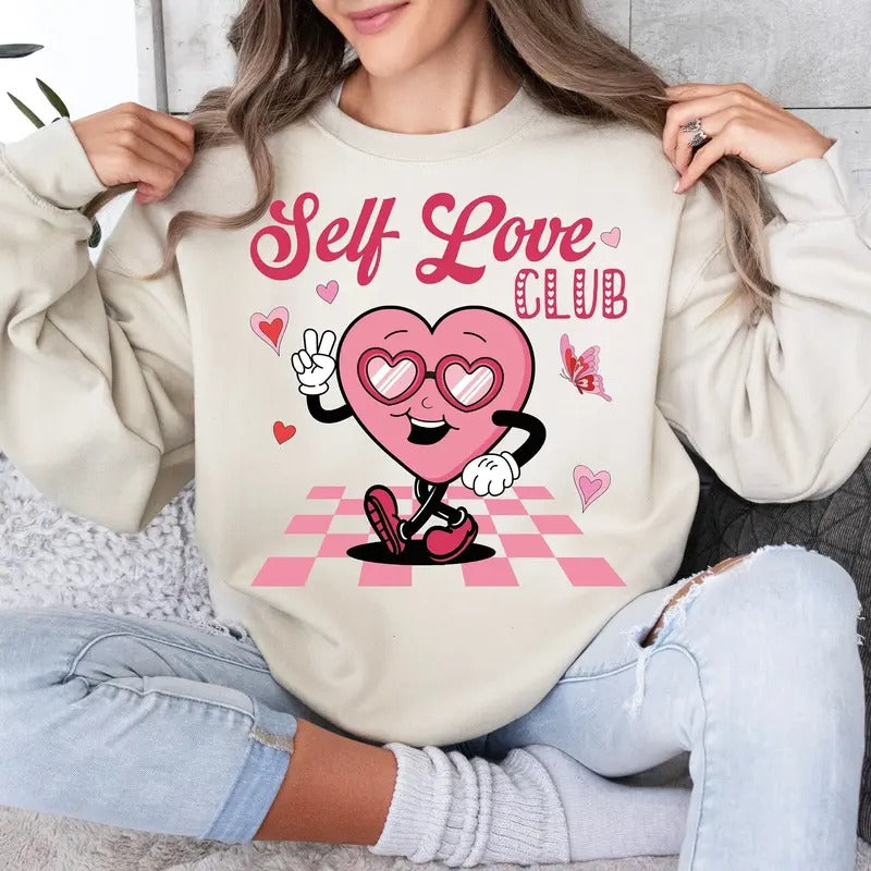 Self Love Club Groovy Retro XOXO Valentine'S V Day T-Shirts, Hoodie, Sweatshirt - T-Shirt, Sweatshirt, Hoodie