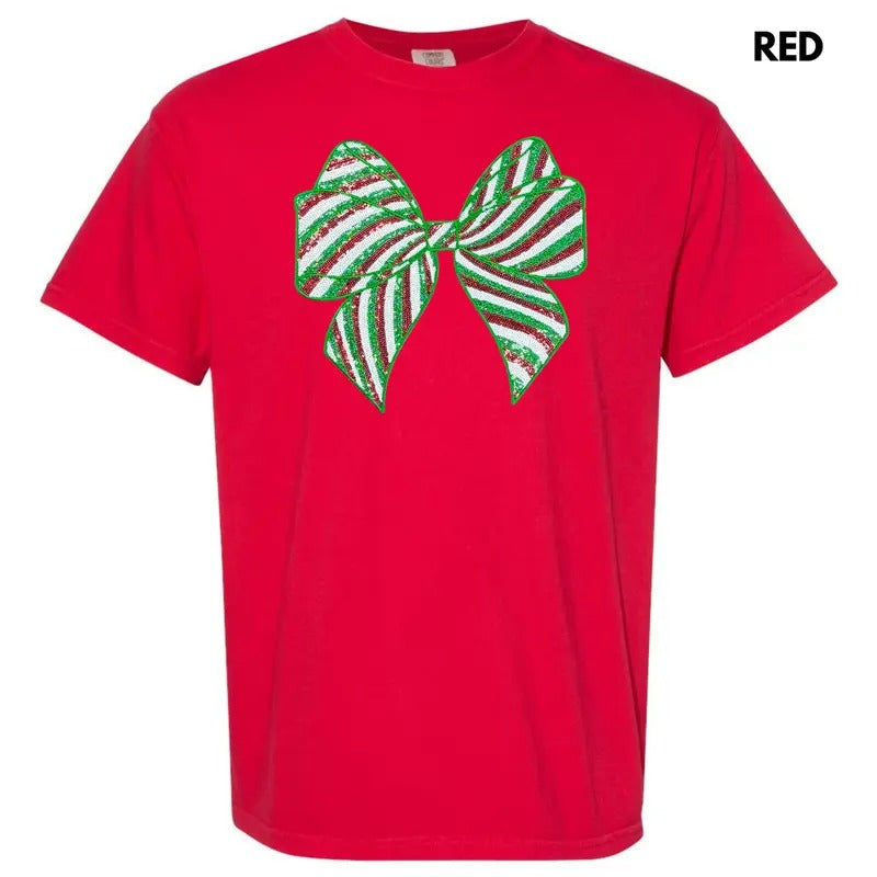 Sequin Red & Green Bow Patch Comfort Colors T-Shirts, Hoodie, Sweatshirt - T-Shirt, Sweatshirt, Hoodie