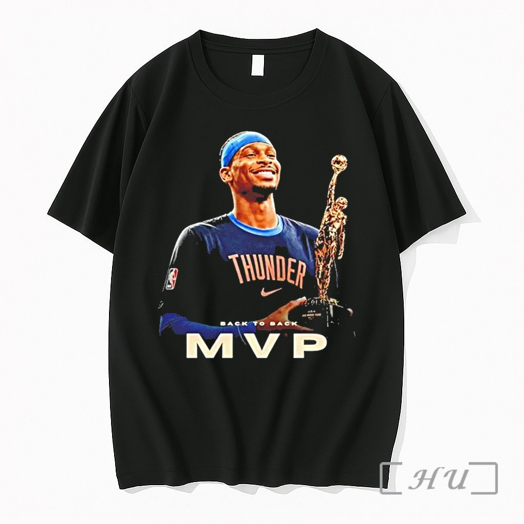 Shai Gilgeous Alexander Holding Back To Back Mvp Trophy Tshirts Sweater Unisex T-shirt, Sweatshirt, Hoodie, Long Sleeve Tee - T-Shirt, Sweatshirt, Hoodie