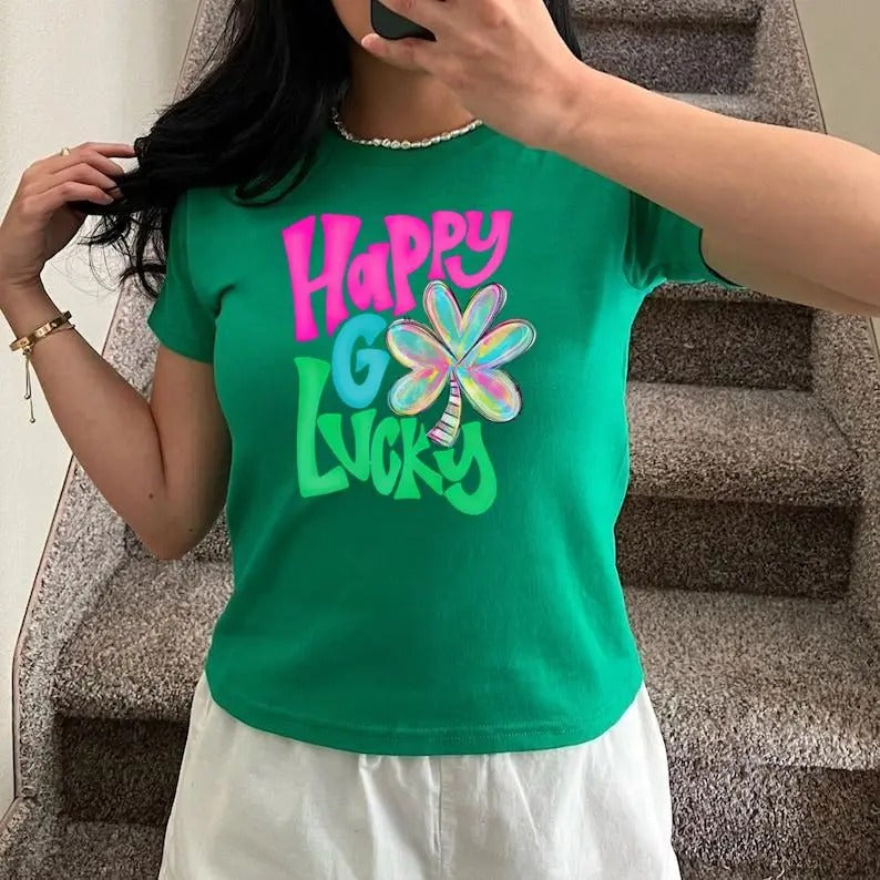 Shamrock St Patrick'S Day Shirt Lucky Shirt Happy Go Lucky Shamrock Shirt St. Patty'S Shirt St Patrick'S Day Irish Baby Y2K 2000'S Streetwear T-Shirts, Hoodie, Sweatshirt - T-Shirt, Sweatshirt, Hoodie
