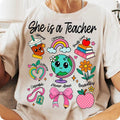 She Is Teacher Shirt Christian Teacher Mom Floral Coquette Bow Teacher Shirt T-Shirts, Hoodie, Sweatshirt - T-Shirt, Sweatshirt, Hoodie