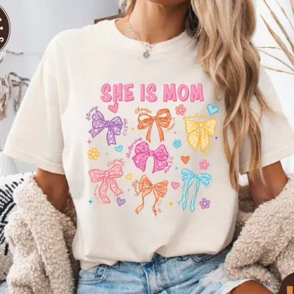 She Is Mom Coquette Shirt Shirt Blessed Mother Cute Mom Coquette Christian Mom Shirt T-Shirts, Hoodie, Sweatshirt - T-Shirt, Sweatshirt, Hoodie