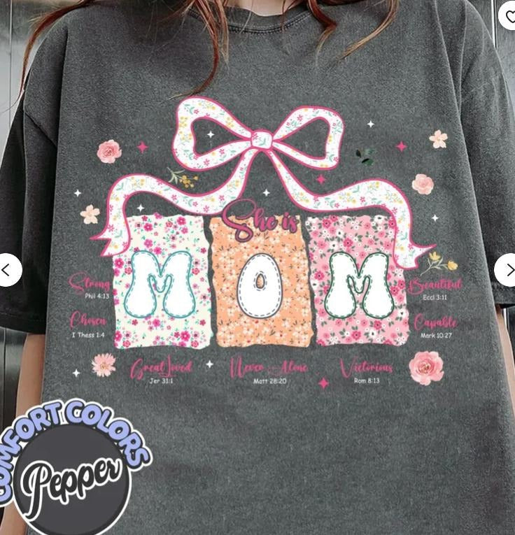 She Is Mom Coquette Christian Mom Shirt Boho Floral Mama T-Shirts, Hoodie, Sweatshirt - T-Shirt, Sweatshirt, Hoodie