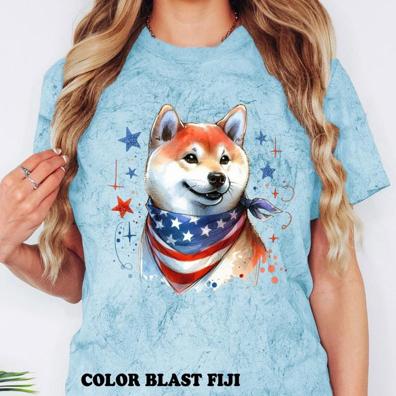 Shiba Inu Patriotic Dog Shirt ~ Relaxed Fit Printed USA Womenswear Casual Comfort Cotton Top Athletic Boho Chic T-Shirts, Hoodie, Sweatshirt - T-Shirt, Sweatshirt, Hoodie