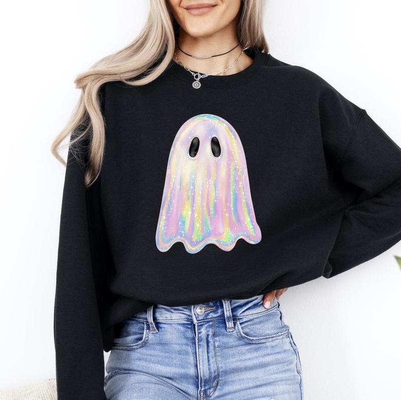 Shimmering Ghost Iridescent Ghost Boo Cute Ghost Faux Glitter Ghost Spooky Season Halloween T-Shirts, Hoodie, Sweatshirt - T-Shirt, Sweatshirt, Hoodie
