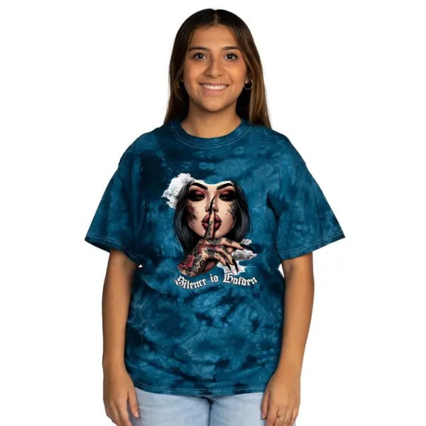 'Silence Is Golden' Navy & Black Tie Dye Alt Grunge Streetwear Sarcastic Punk Cotton Casual Comfort T-Shirts, Hoodie, Sweatshirt - T-Shirt, Sweatshirt, Hoodie