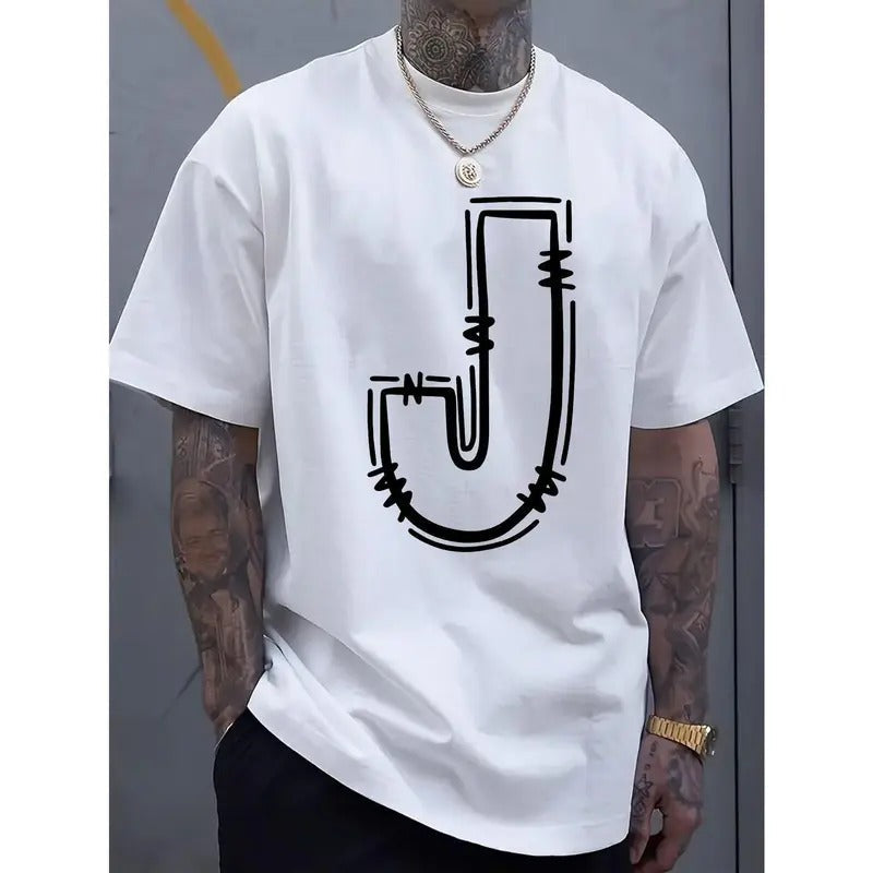 Simple J Letter Printed Round Neck Short Sleeved Comfortable Breathable Casual Sports Top Suitable Spring Summer Vacation Leisure Made USA T-Shirts, Hoodie, Sweatshirt - T-Shirt, Sweatshirt, Hoodie