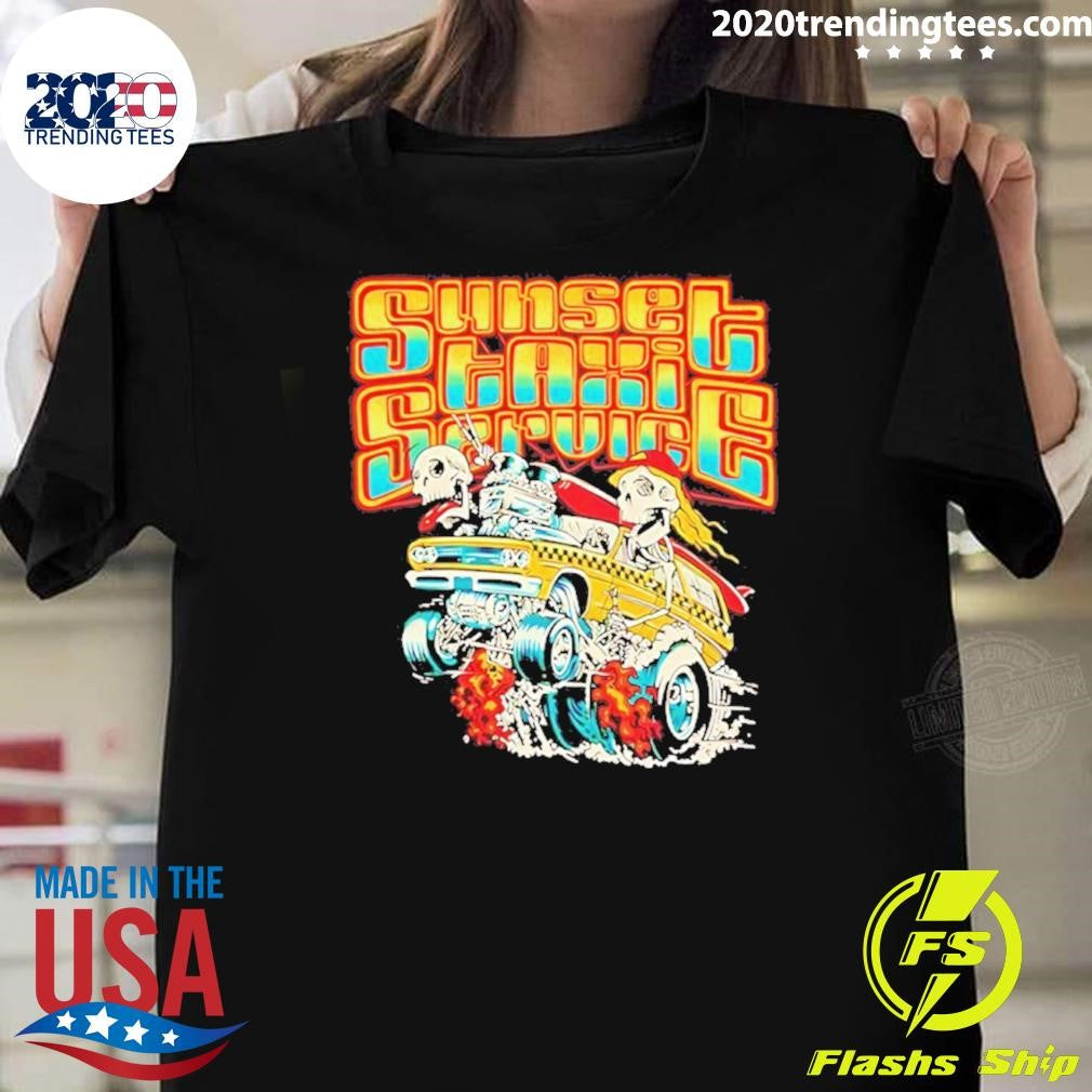 Skeleton Driving Car Sunset Taxi Service Shirt Unisex T-shirt, Sweatshirt, Hoodie, Long Sleeve Tee - T-Shirt, Sweatshirt, Hoodie